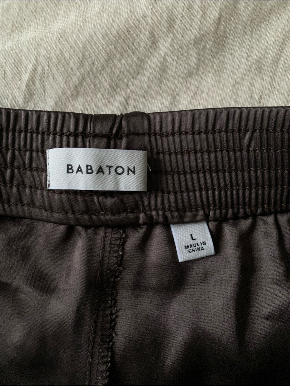 Babaton Satin Pant Elastic-Waist Wide Leg Pants in Chocolate women’s size L - Picture 7 of 11